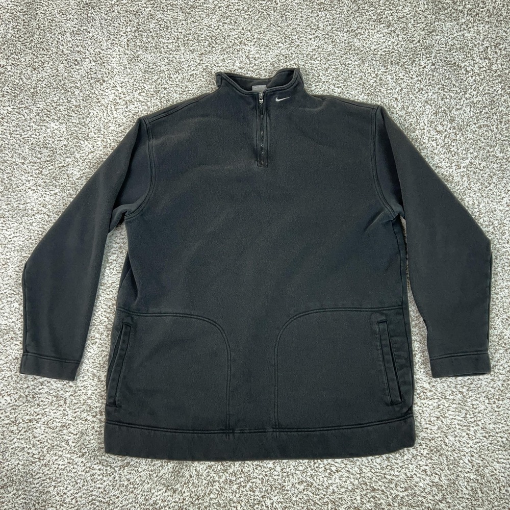 Nike Pullover Mens XL Black Fleece 1/4 Zip Mock Neck Sweater Pockets Logo Y2K